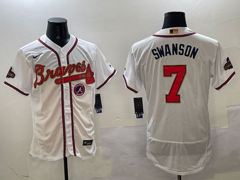Men Atlanta Braves #7 Swanson White Gold Elite 2025 Nike MLB Jersey style 2->atlanta braves->MLB Jersey